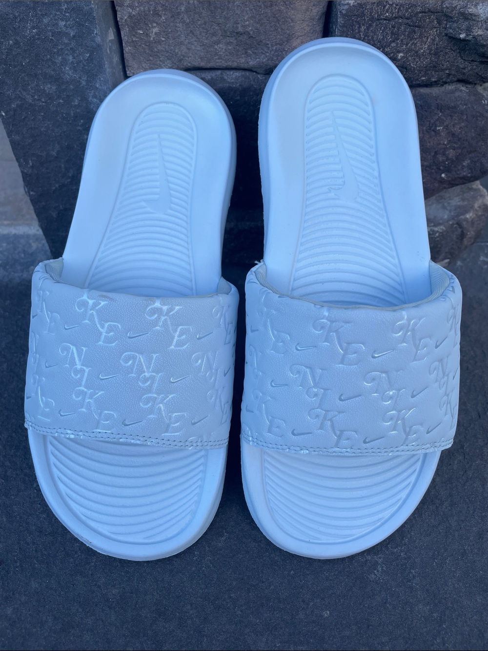 Nike light Blue Embossed Logo Slide Sandals